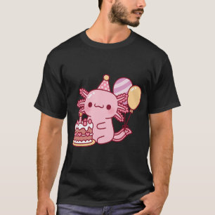 Camiseta Ajolote Lindo Con Tarta De Cumpleaños y Globos
