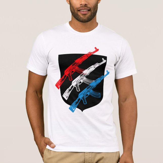 Camiseta AK 47, rojo, blanco y azul (Anverso)