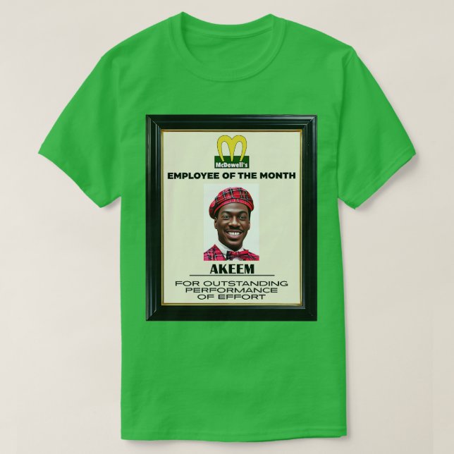 Camiseta Akeem, Empleado De McDowells Del Mes (Diseño del anverso)
