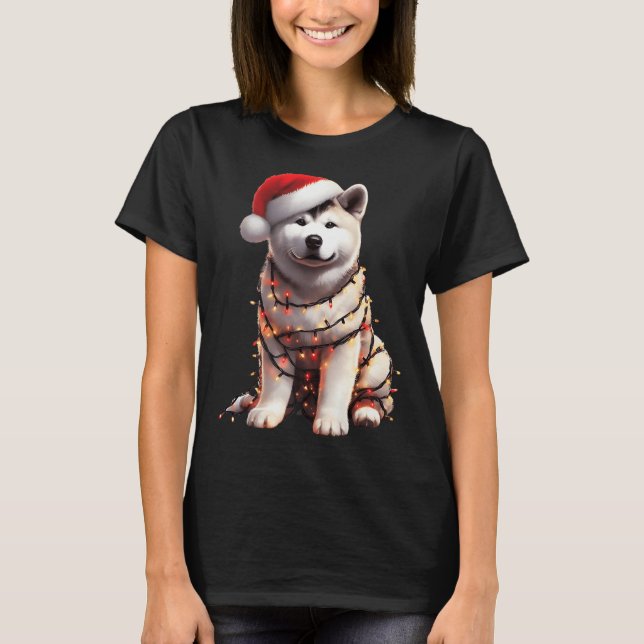Camiseta Akita Dog Christmas Lights Santa Hat Dog Lover Pre (Anverso)