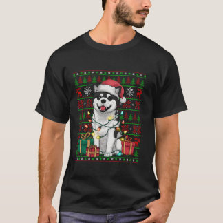 Camiseta Akita Dog Xmas ilumina la fea navidad de Santa Hat