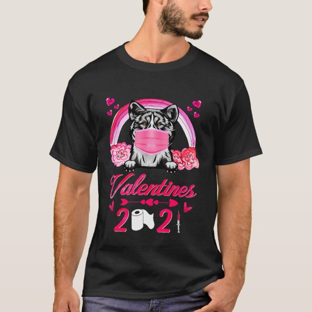 Camiseta Akita Face Mask Valentines 2021 Cachorro de cachor (Anverso)