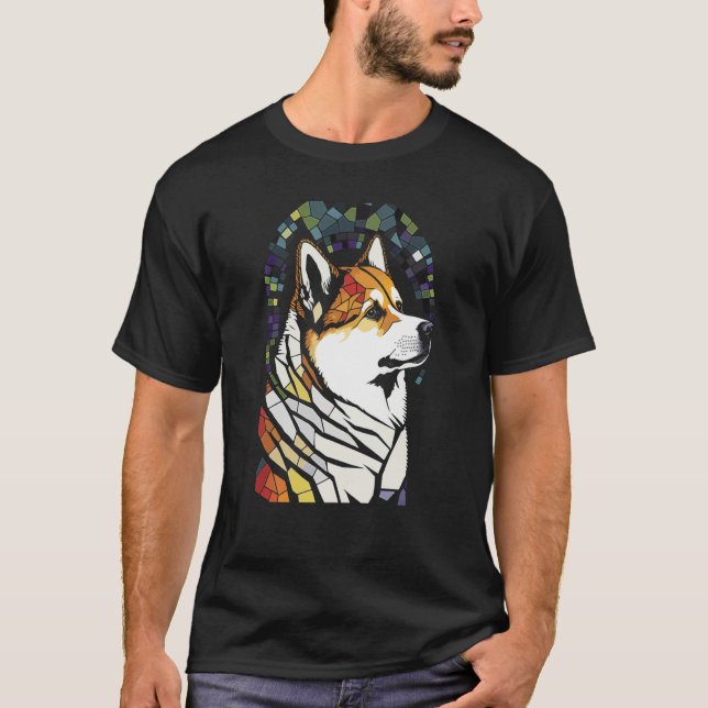 Camiseta Akita Inu Colorful Stained Glass Pop (Anverso)