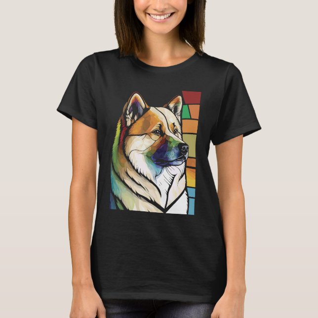 Camiseta Akita Inu  Colorful Stained Glass Pop (Anverso)