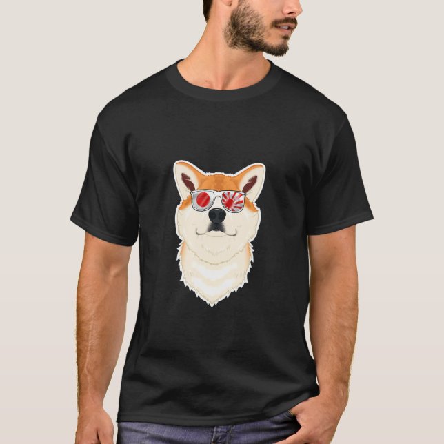Camiseta Akita Inu Gafas de sol de Japón en bandera japones (Anverso)