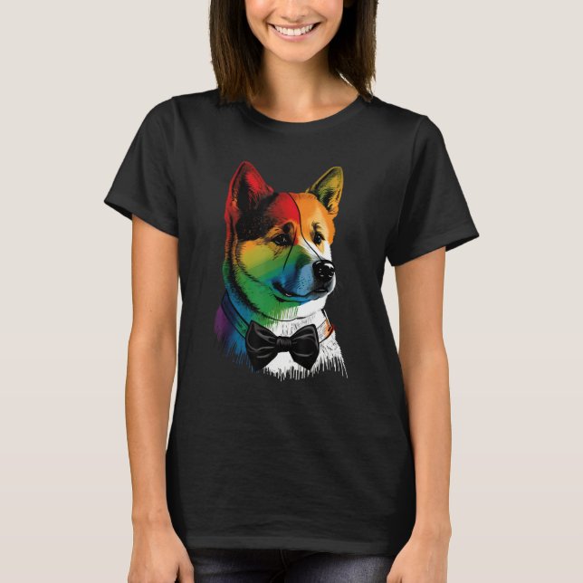 Camiseta Akita Inu Gay Pride Dog LGBT Rainbow Flag on Akita (Anverso)
