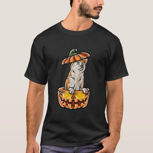 Camiseta Akita Inu Happy Halloween Pumpkin Dog Long Sleeve (Anverso)