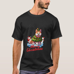 Camiseta Akita Inu Merry Christmas Tree iluminó al perro X 
