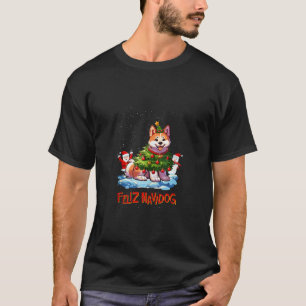Camiseta Akita Inu Merry Christmas Tree iluminó al perro X