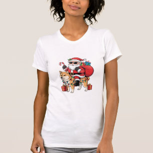 Camiseta Akita Inu Xmas iluminando a Santa Riding Akita Inu