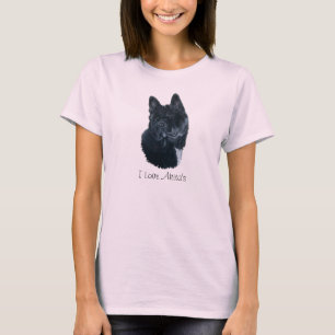 Camiseta Akita negro con el arte blanco del retrato del