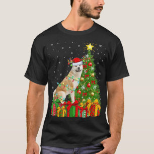 Camiseta Akita Perro iluminando árbol de Navidad Santa Hat