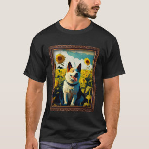 Camiseta Akita Pintando Flor De Girasol Mamá Flor Floral