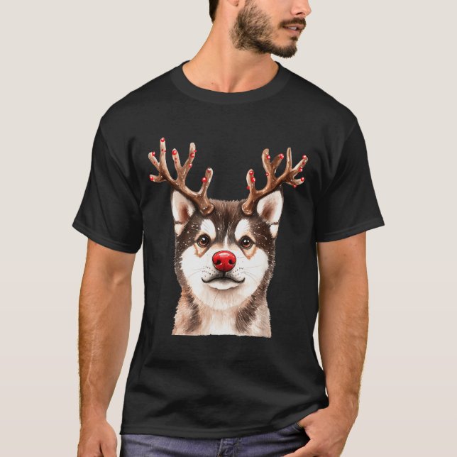 Camiseta Akita Reindeer Christmas Lights Dog Lover Xmas Paj (Anverso)