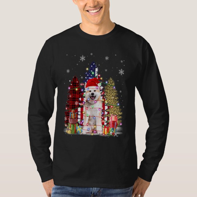 Camiseta Akita Santa Hat Light Buffalo Plaid Leopard Xmas S (Anverso)