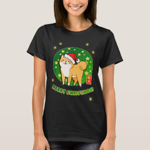 Camiseta Akita Shiba Inu Navidades Santa Hat Stars Green Re