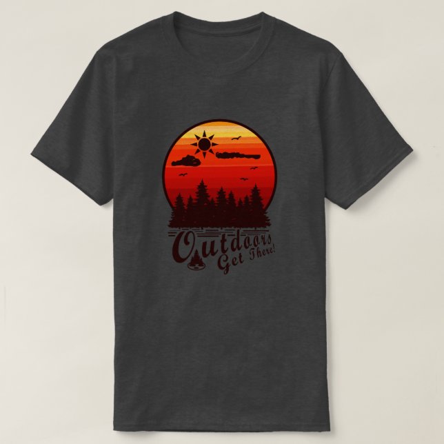 Camiseta ¡Al aire libre! Atardecer rojo (Diseño del anverso)