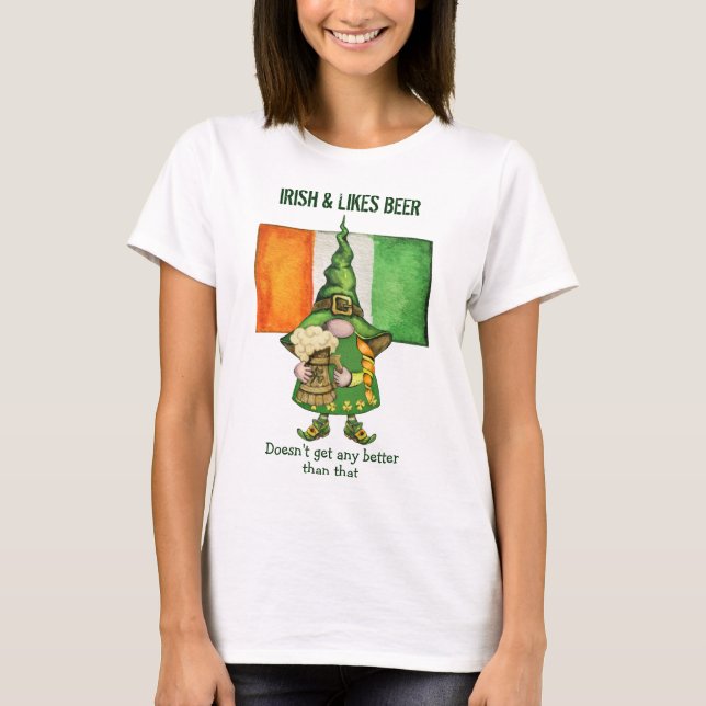 Camiseta Al Chica irlandés Gnome le gusta la cerveza (Anverso)