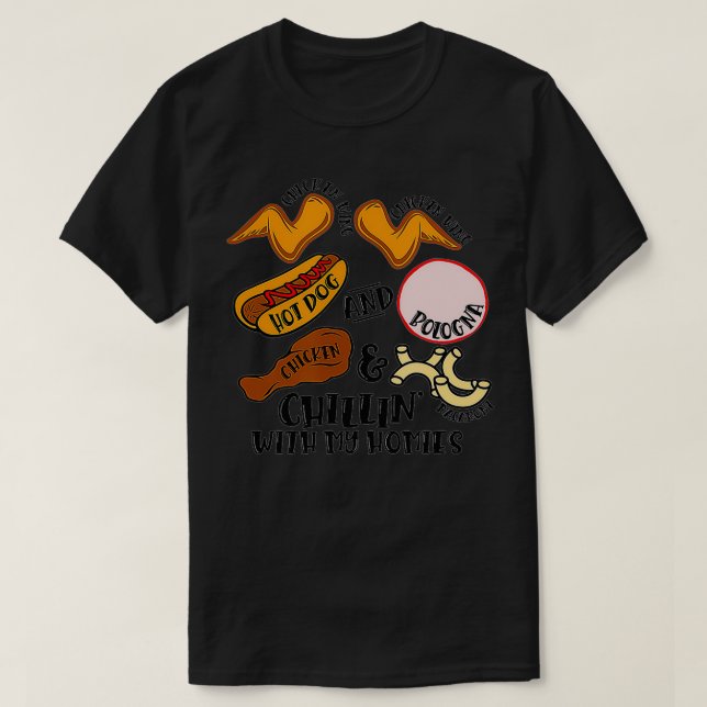Camiseta Ala de pollo con ala de pollo con Perro caliente y (Diseño del anverso)