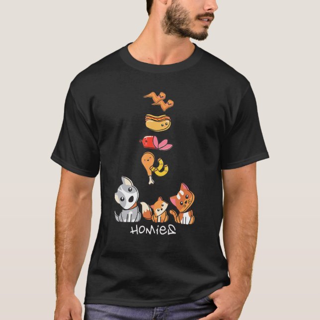 Camiseta Ala de pollo con ala de pollo Perro caliente y Bol (Anverso)