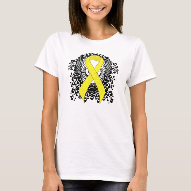 Camiseta Alas de ángel de la cinta amarilla de la concienci (Anverso)