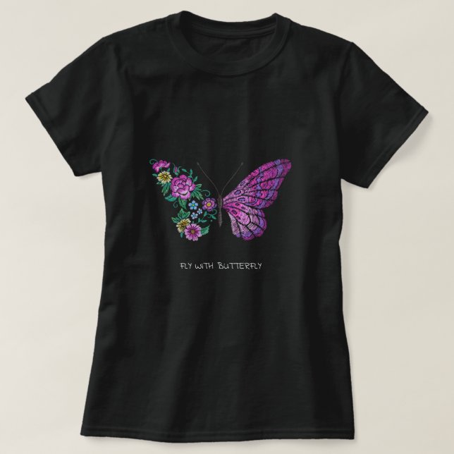Camiseta alas de mariposas florales y mariposas florales (Diseño del anverso)