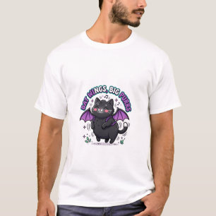 Camiseta Alas de Murciélago Grandes Ronroneos Gato Negro Li
