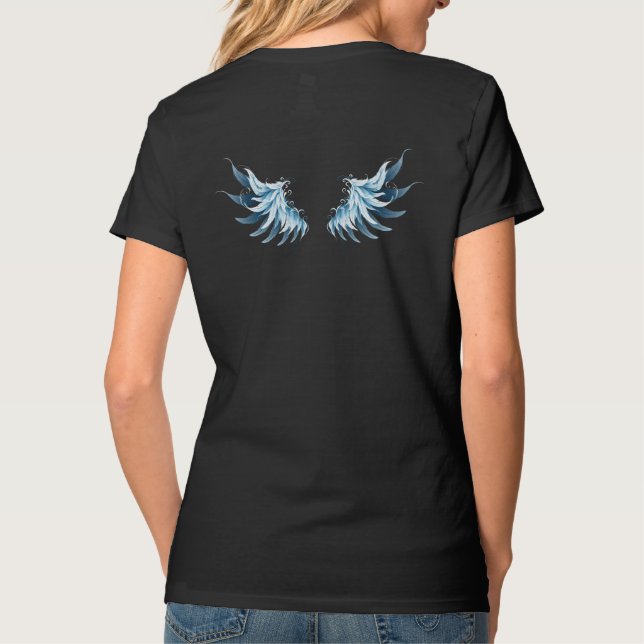 Camiseta Alas del Ángel Azul brillante sobre fondo negro (Reverso)