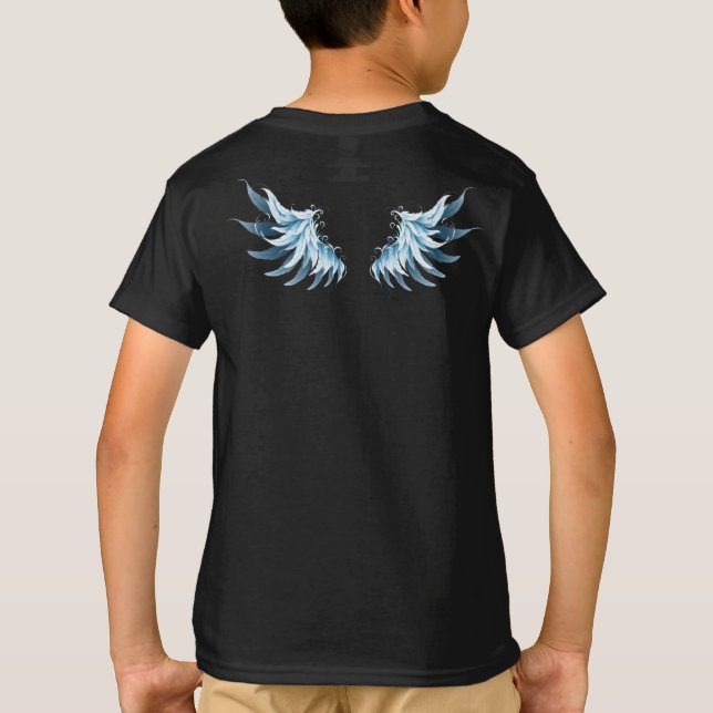 Camiseta Alas del Ángel Azul brillante sobre fondo negro (Reverso)