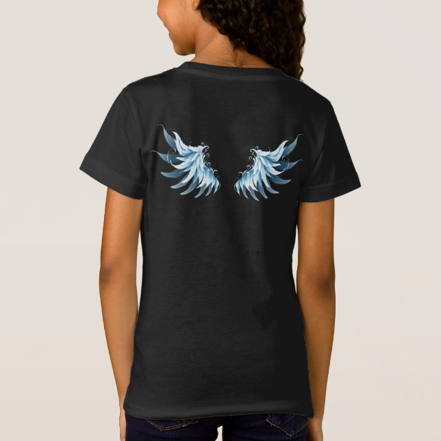 Camiseta Alas del Ángel Azul brillante sobre fondo negro (Reverso)