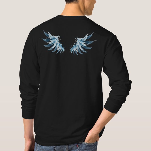 Camiseta Alas del Ángel Azul brillante sobre fondo negro (Reverso)