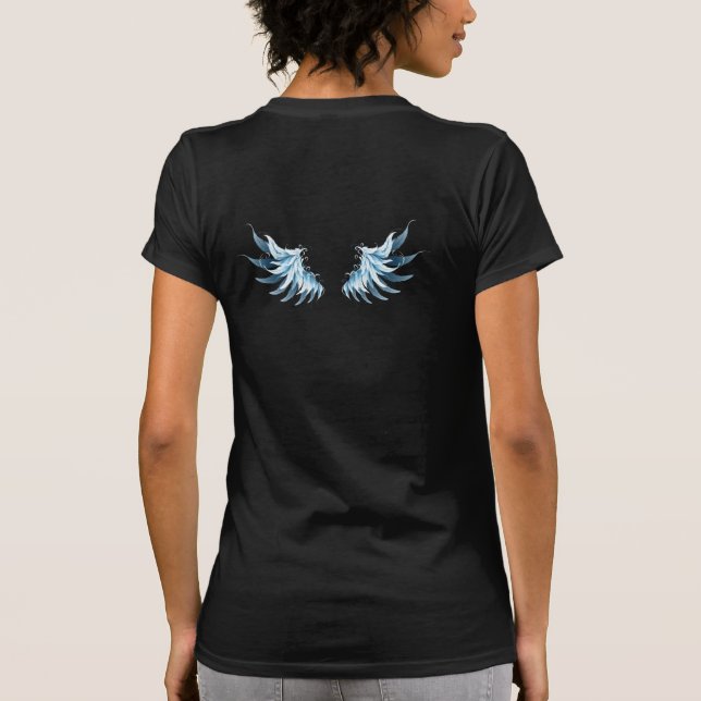 Camiseta Alas del Ángel Azul brillante sobre fondo negro (Reverso)