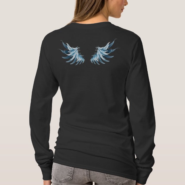 Camiseta Alas del Ángel Azul brillante sobre fondo negro (Reverso)