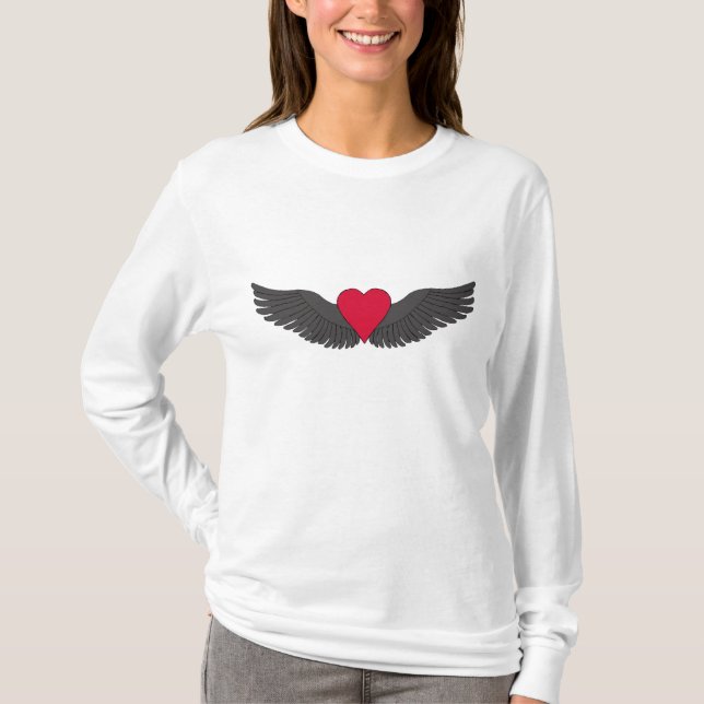 Camiseta Alas rojas del negro del corazón (Anverso)