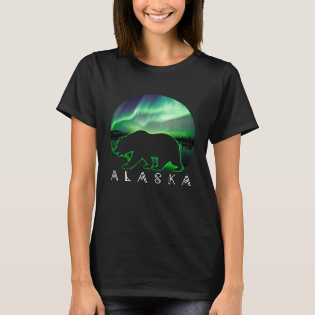 Camiseta Alaska Bear with Aurora Borealis  Alaskan Tourist  (Anverso)