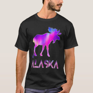 Camiseta Alaska Day Moose Aurora Borealis At Night