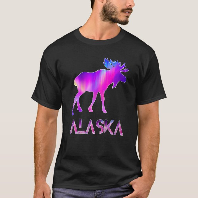 Camiseta Alaska Day Moose Aurora Borealis At Night   (Anverso)