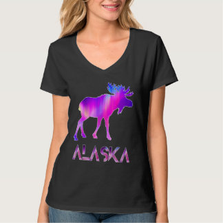 Camiseta Alaska Day Moose Aurora Borealis At Night