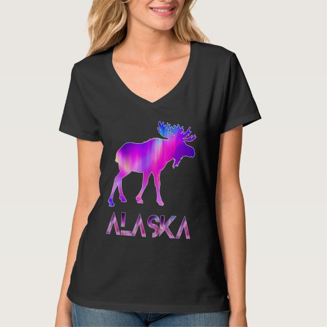 Camiseta Alaska Day Moose Aurora Borealis At Night (Anverso)