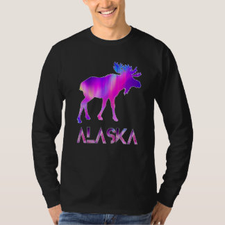 Camiseta Alaska Día Alce Aurora Boreal Por La Noche  