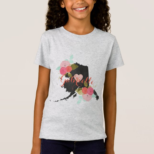 Camiseta Alaska Monograma Chalkboard Estatal Floral & Heart (Anverso)