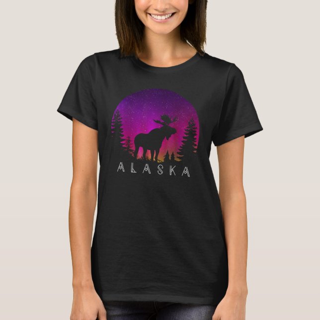 Camiseta Alaska Moose Aurora Borealis  Alaskan Landscape Ph (Anverso)
