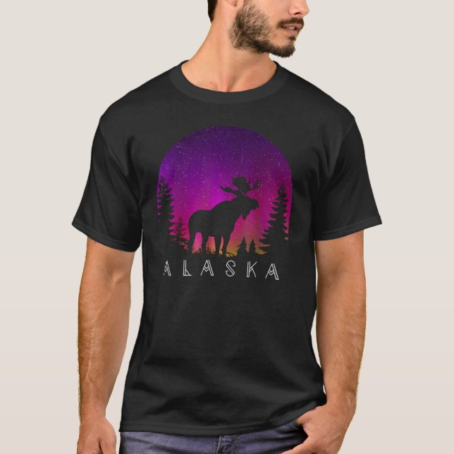 Camiseta Alaska Moose Aurora Borealis  Alaskan Landscape Ph (Anverso)