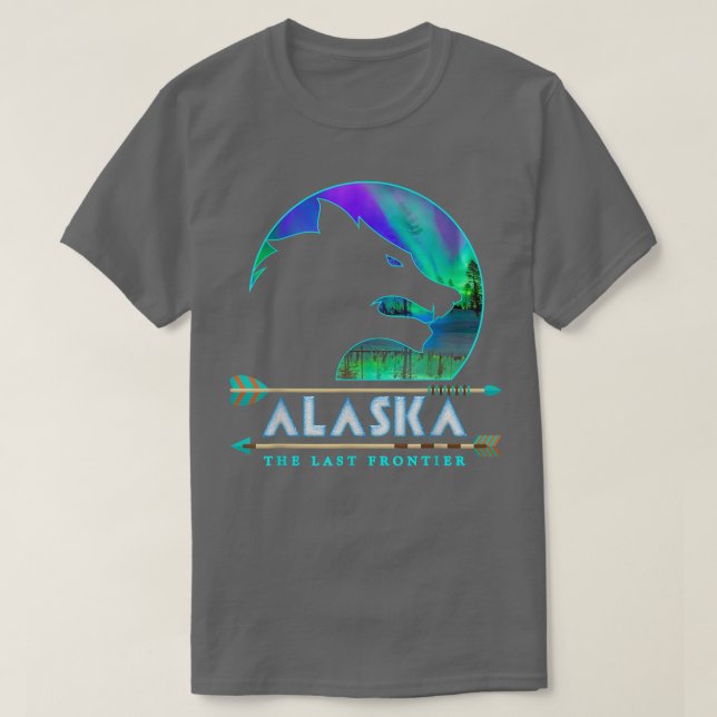 Camiseta Alaska State Alaskan Wolf with Aurora Borealis Sno (Diseño del anverso)
