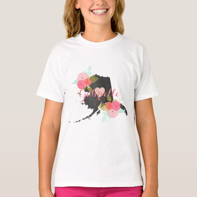 Camiseta Alaska State Chalkboard Monograma floral y cardíac (Anverso)