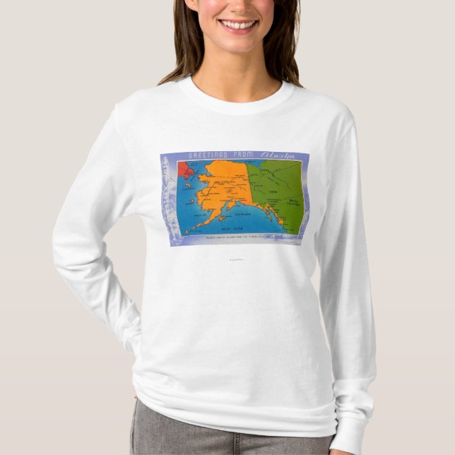Camiseta AlaskaGreetings del mapa de Alaska (Anverso)