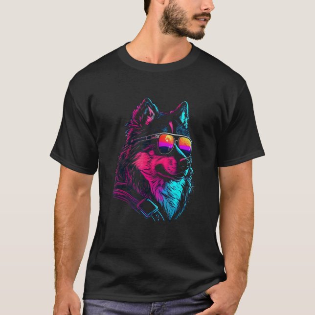 Camiseta Alaskan Malamute Dog owner Vaporwave Notorious DJ (Anverso)