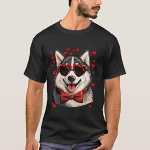 Camiseta Alaskan Malamute Heart Gafas de sol Bow Tie Valent