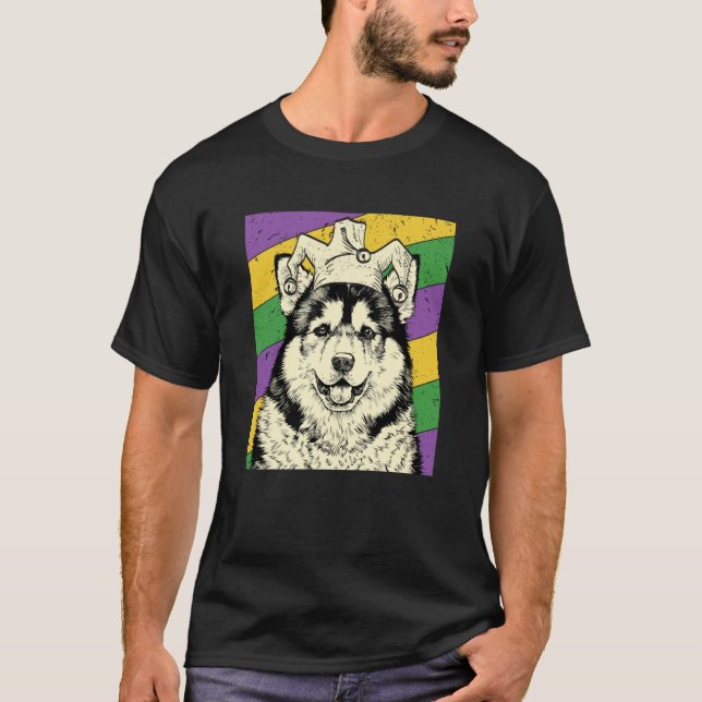 Camiseta Alaskan Malamute Jester  Mardi Gras Dog Mom or Dad (Anverso)