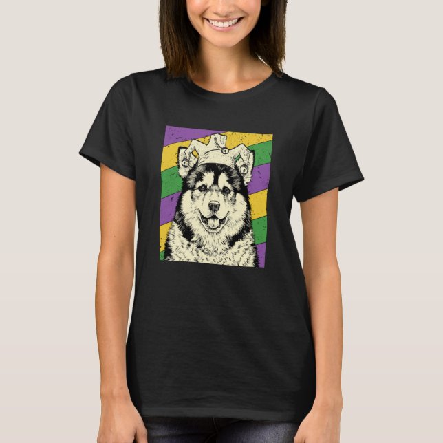 Camiseta Alaskan Malamute Jester  Mardi Gras Dog Mom or Dad (Anverso)